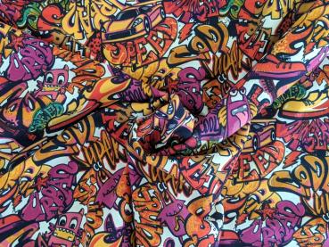 Baumwolljersey Comic Graffiti Kids Fussball Pink